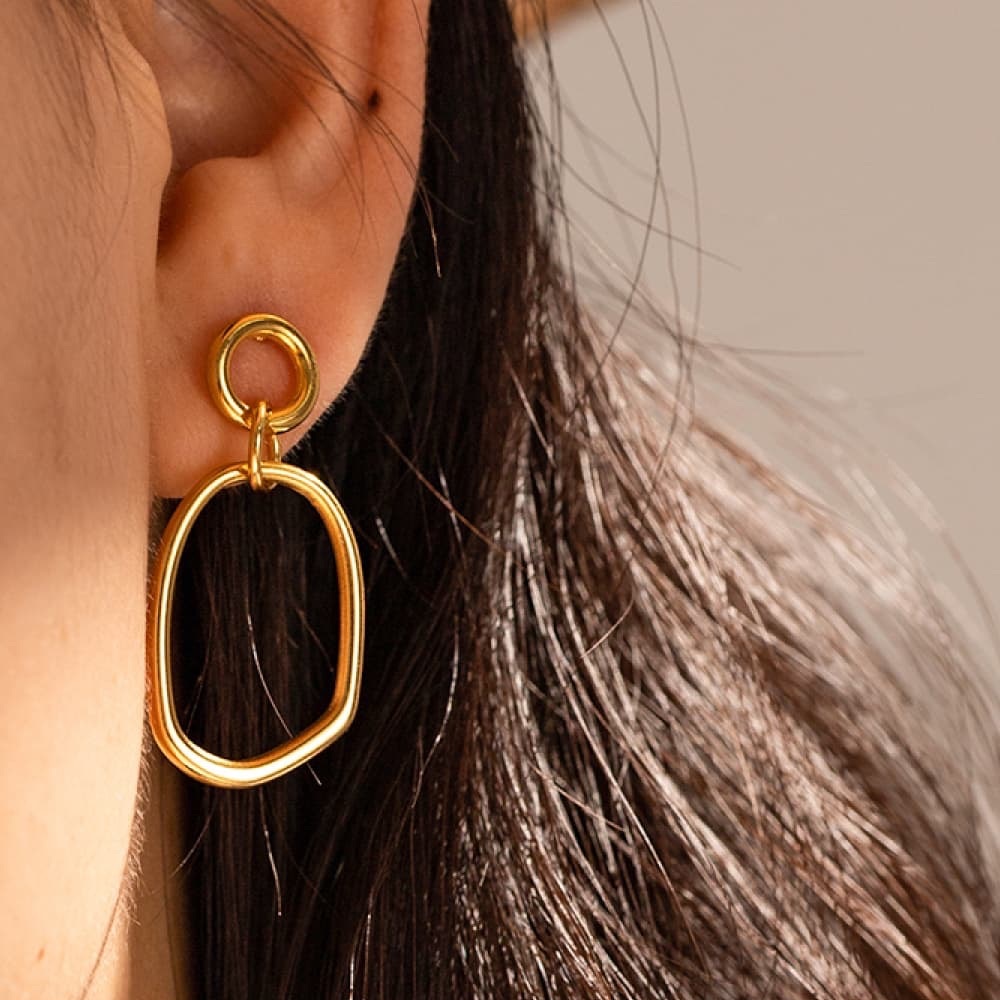 18K Gold Plated Stainless Steel Dangle Hoop Minimalistic Earrings